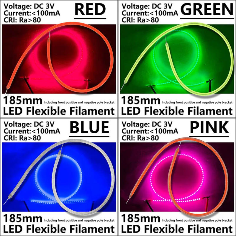 Description Picture 3 of item185mm DC3V LED Filament 2200K 2700K Green Blue Red Pink Edison Bulb Filament Lamp Parts Incandescent Light Accessories Diodes
