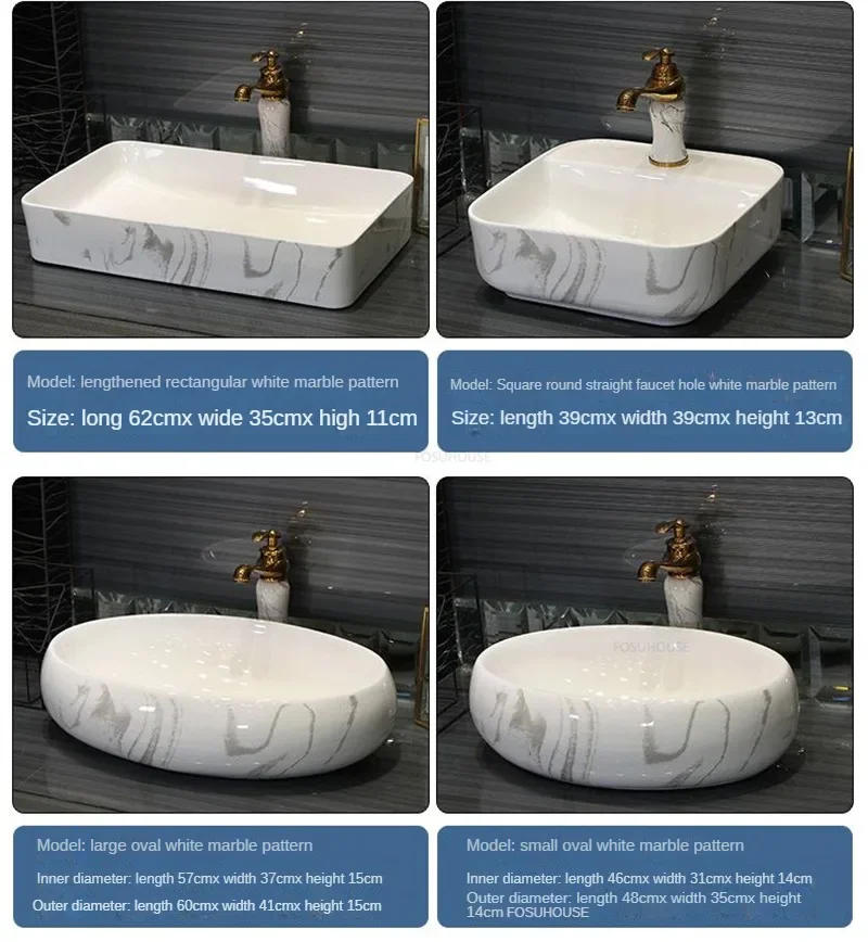 Description Picture 3 of itemSimple Ceramic Bathroom Sinks Light Luxury Marbling Washbasin Oval Above Counter Basin Creative Balcony Home Vanity Single Basin