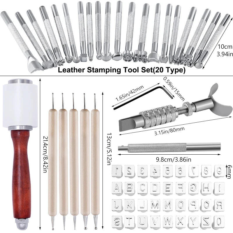 Description Picture 4 of itemLeather Embossing Tools Kit with Leather Stamping Carving Punch Wooden Hammer Wooden Point Drill Pen for Beginner