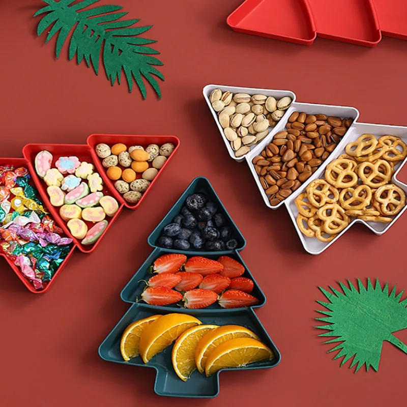 Description Picture 2 of item1Pc Creative Christmas Tree Fruit Plate Divided Household Snack Plate Plastic Candy Dried Fruit Melon Seed Storage Box