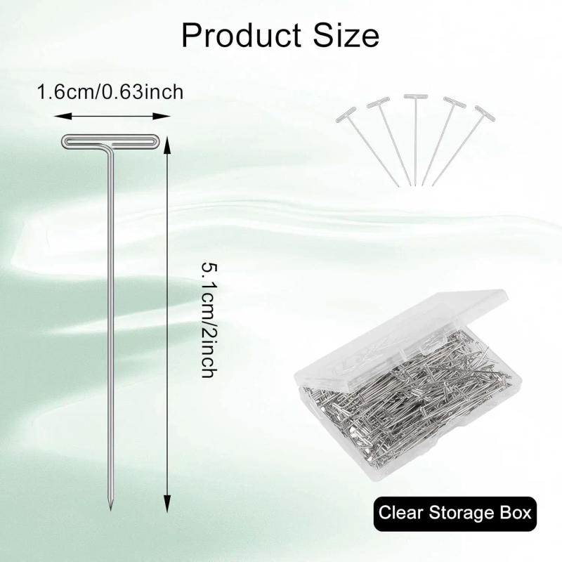 Description Picture 6 of item200 Pcs T Pins 2 Inch Wig Pins for Blocking Knitting & Crochet T-Shaped Sewing Pin for Wigs Jewelry Making Modelling Quilting