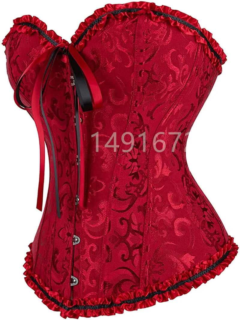 Description Picture 3 of itemCorset Top Plus Size Women Bustier Overbust Sexy Lace up Zipper Floral Lingerie Vintage Victorian Fashion Black Red DropShipping