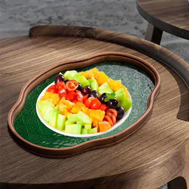 Description Picture 3 of itemBegonia Flower Glass Tray Tea Cup Serving Platter Organizer Jewelry Organizer Tray for Party Guest Room Dining Room Event