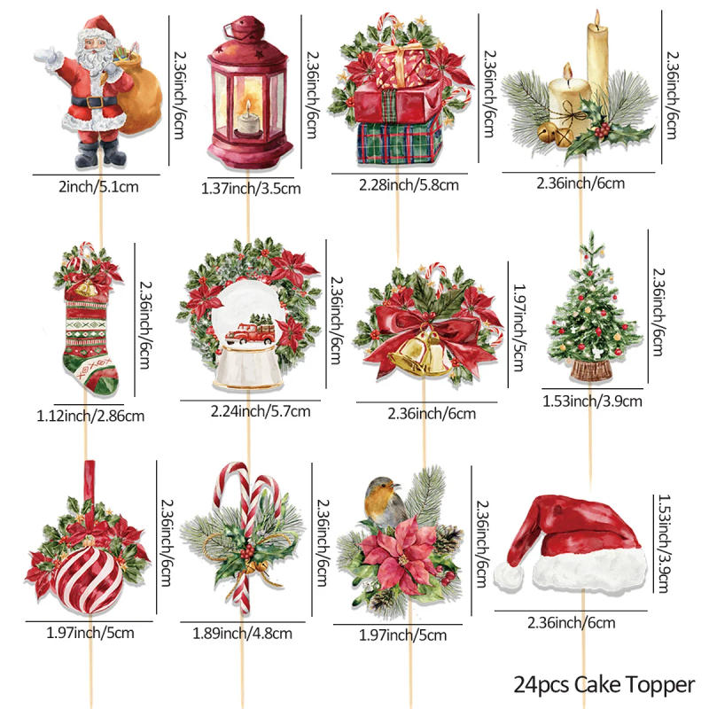 Description Picture 4 of item24Pcs Carton Christmas Cake Toppers Santa Claus/Snowman/Penguin Toppers For Merry Xmas Party Cupcake Decorations Supplies