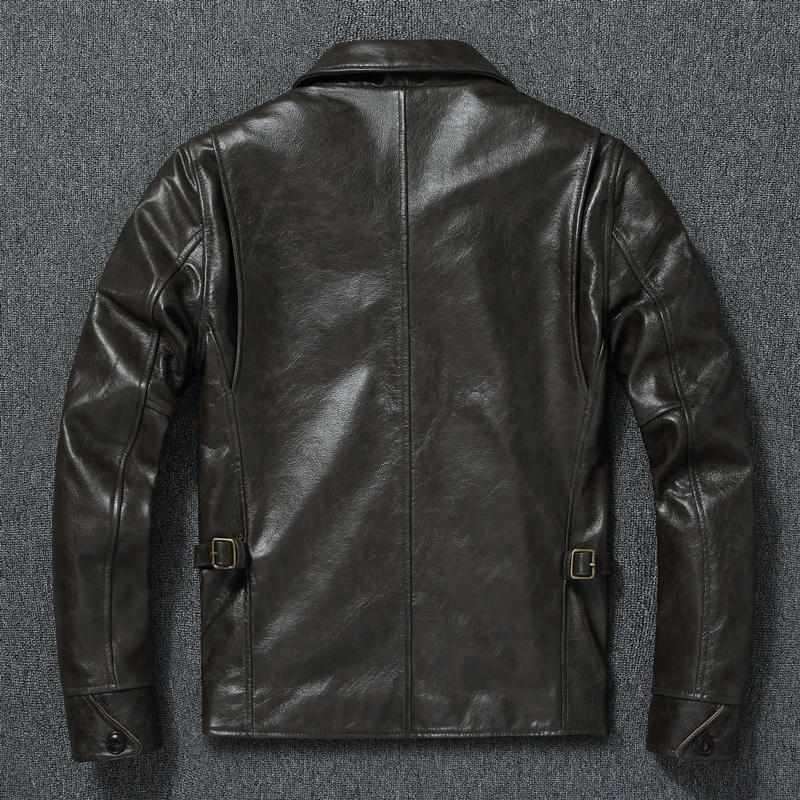 Description Picture 4 of itemGenuine Leather Top Layer Cowhide Leather Jacket Men's Slim Fit Oil Wax Cow Leather Coat Spring Autumn Men Leather Jacket