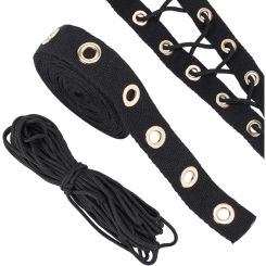 3 Yards Cotton Grommet Eyelet Twill Tape Trim Black Grommet Twill Tape for Sewing Garment Corsets Shirts Dresses Jackets