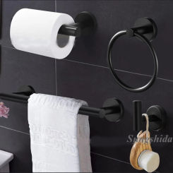 SSD Quality Stainless Steel Bathroom Accessories 6Pcs Kit Hardware Towel Bars Towel Rings Toilet Paper Holder Robe Hooks