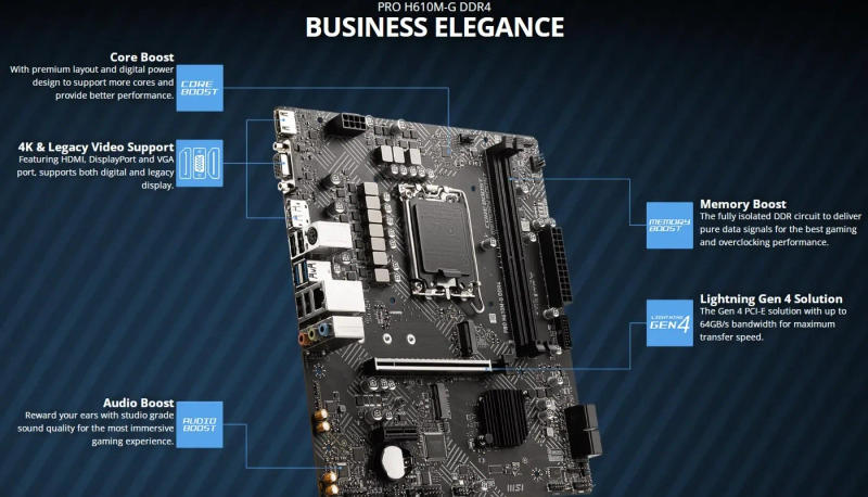 Description Picture 4 of itemH610 Motherboard MSI PRO H610M-G DDR4 for Core i7 14700K 13700K 12700KF LGA 1700 Motherboard for i5 12400 12400F 12600KF 13600K