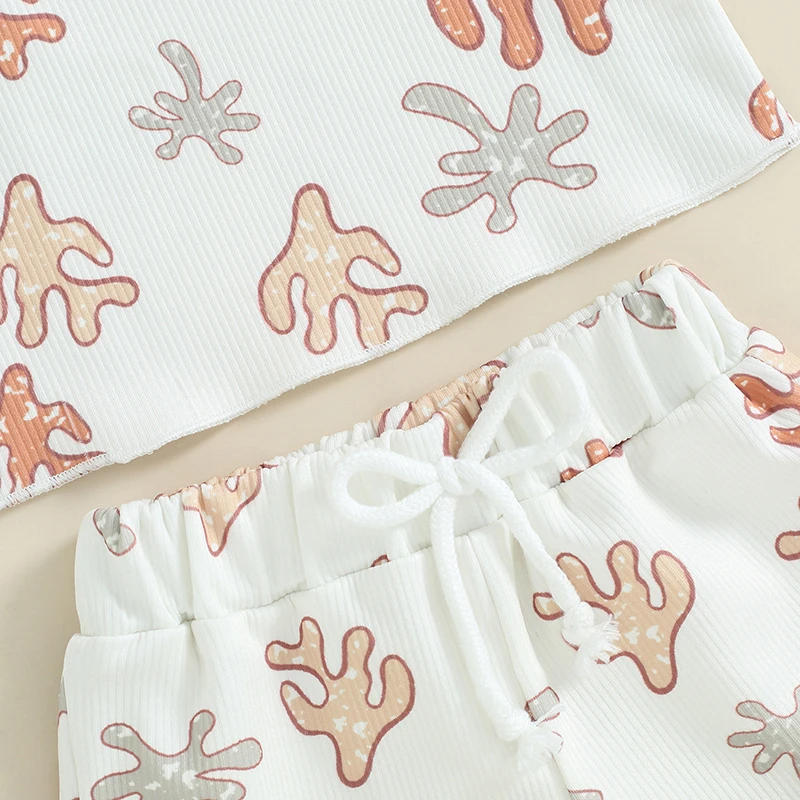 Description Picture 6 of itemBaby Girls Shorts Set Coral Print Spaghetti Straps Camisole with Elastic Waist Shorts Summer Outfit