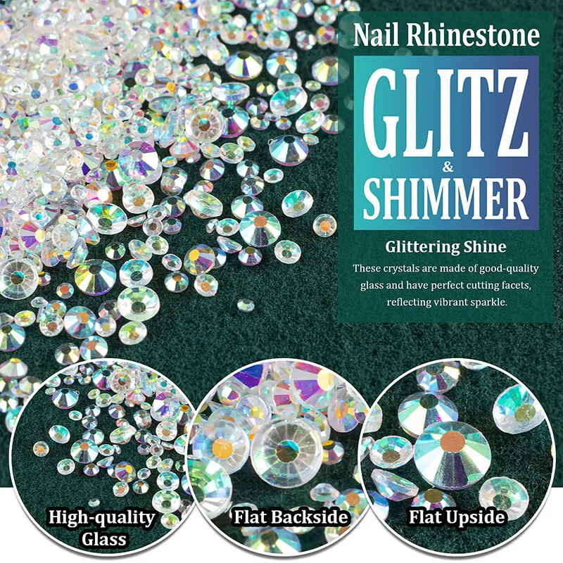 Description Picture 6 of item1440Pcs/bag AB Round Crystal Nail Rhinestones SS3-SS20 Flatback Glass Non-Hotfix Gems Stone Nail Art Decorations Accessories