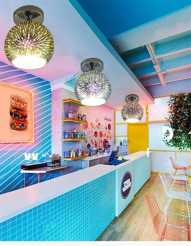 Description Picture 2 of itemNordic Modern Ceiling Lamp 3D Fireworks Electroplated Stained Glass Living Room Bedroom Kitchen Aisle Entrance Lighting Fixtures