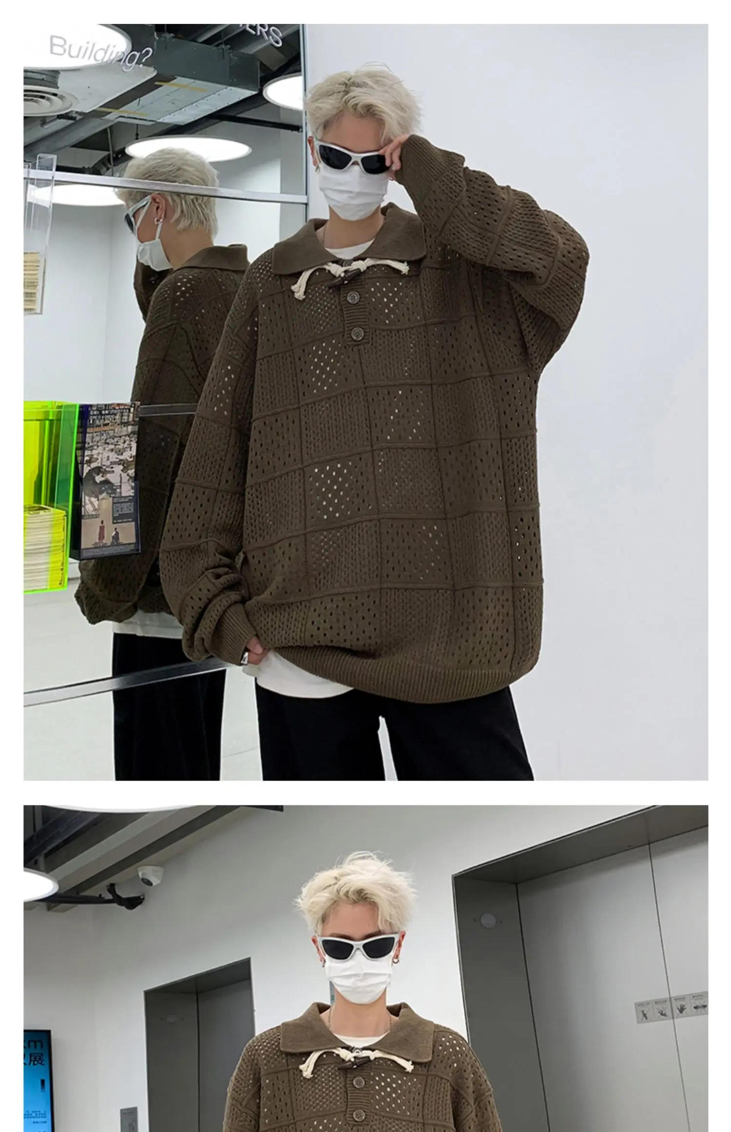 Description Picture 4 of item2024 Men Spring Autumn New Oversized Sweater Pullover Tops Male Streetwear Loose Knitwear Tops Mens Solid Color Jumpers S259