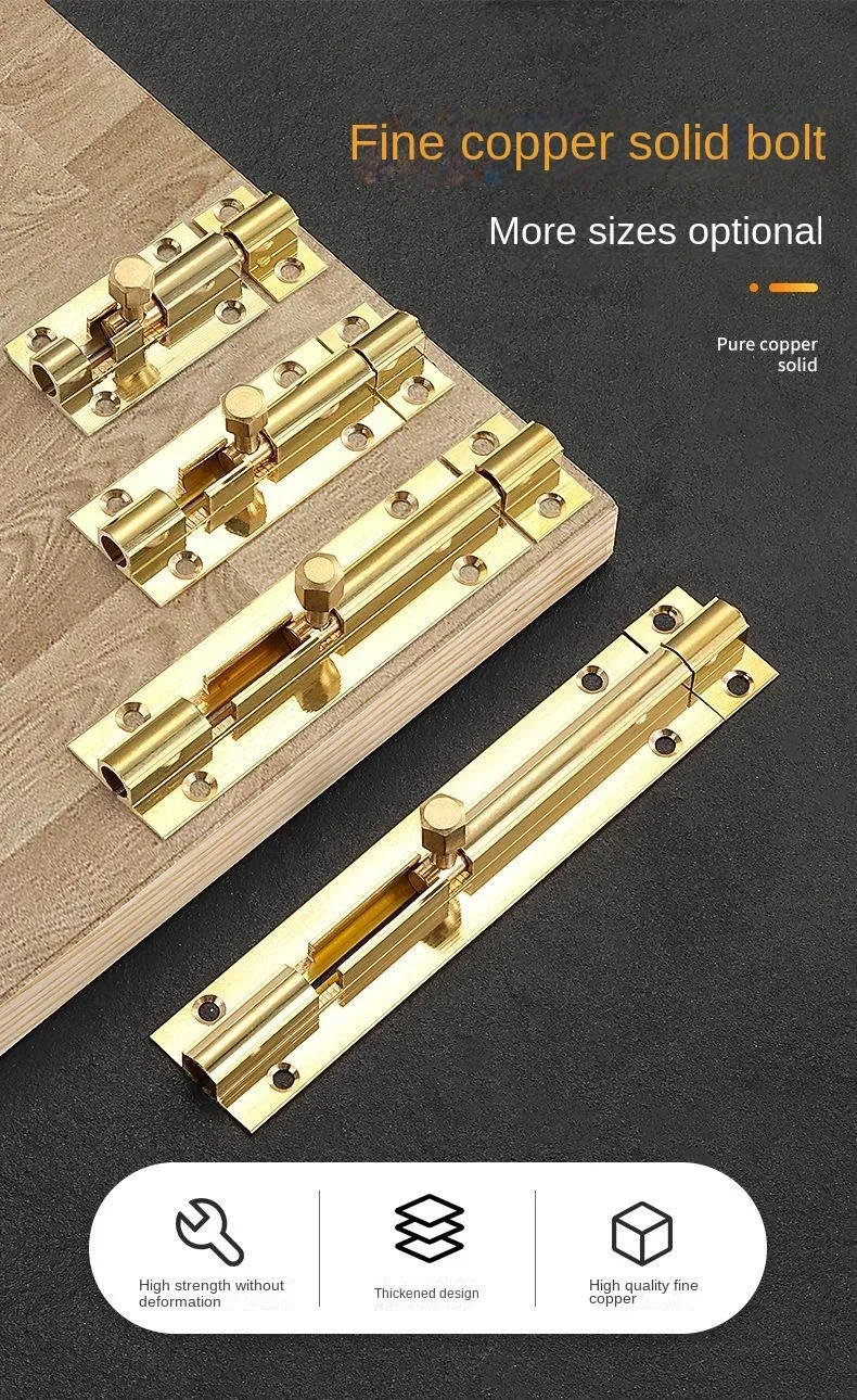 Description Picture 2 of item1.5/2/3/4 Inch Long Brass Door Slide Bolts Latch Lock Gate Safety Bolt Hasp Staple Home Security Sliding Locks