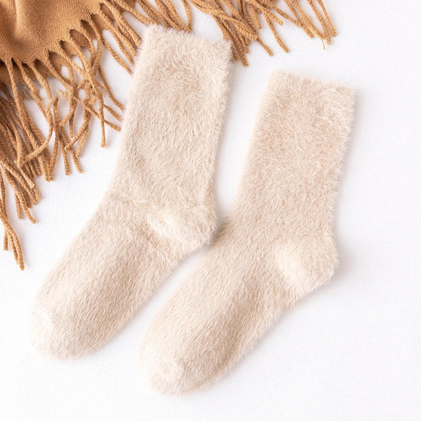 Description Picture 5 of itemWomen Winter Warm Soft Fluffy Socks Solid Girl Thermal Snow Socks Mink Fur Seamless Short Fuzzy Slippers Socks Calcetines Mujer