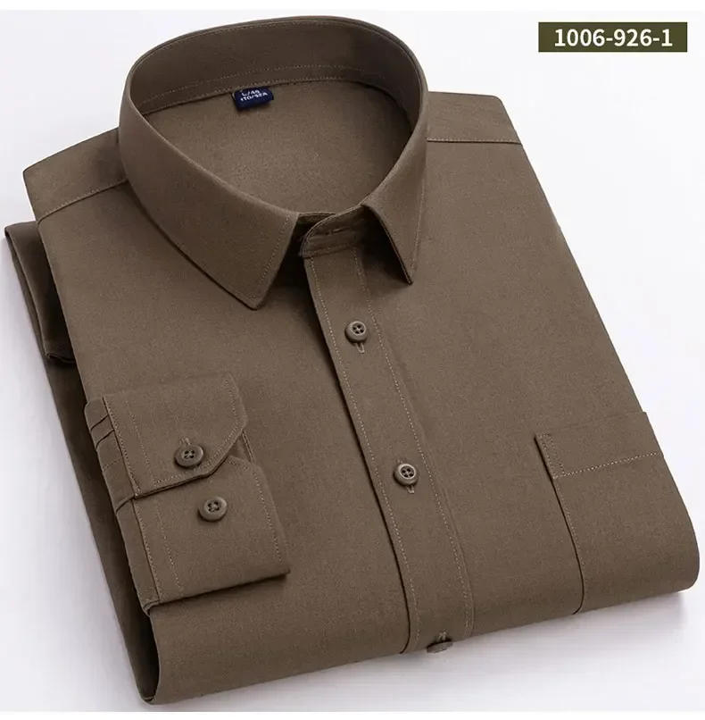 Description Picture 5 of itemHigh Quality Cotton Men Dress Shirts Long Sleeve Middle-aged Luxury Plain Color Business Casual Social Male Shirt Regular Fit