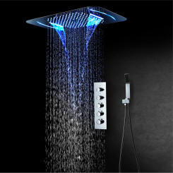 Bathroom Shower Set Chrome LED Thermostatic Rainfall Faucet Wall Mounted Ceiling Mixer Color Change Head
