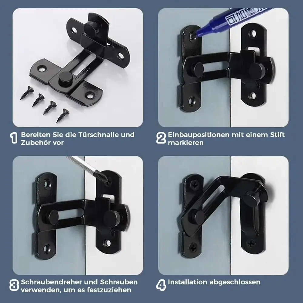 Description Picture 5 of item4pcs Stainless Steel Door Lock Hasp w/screw Matte Black/Brushed Silver 90° Sliding Doors Latch Buckle Window Bath Outdoor Garden