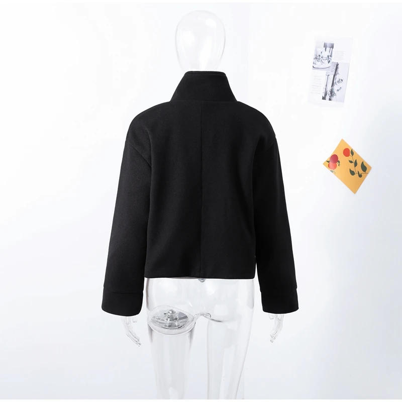 Description Picture 5 of itemUrban Black Woolen Blend Coats Women Single-breasted Long Sleeve Thick Warm Jacket 2025 Autumn Winter Fashion Lady Outwear