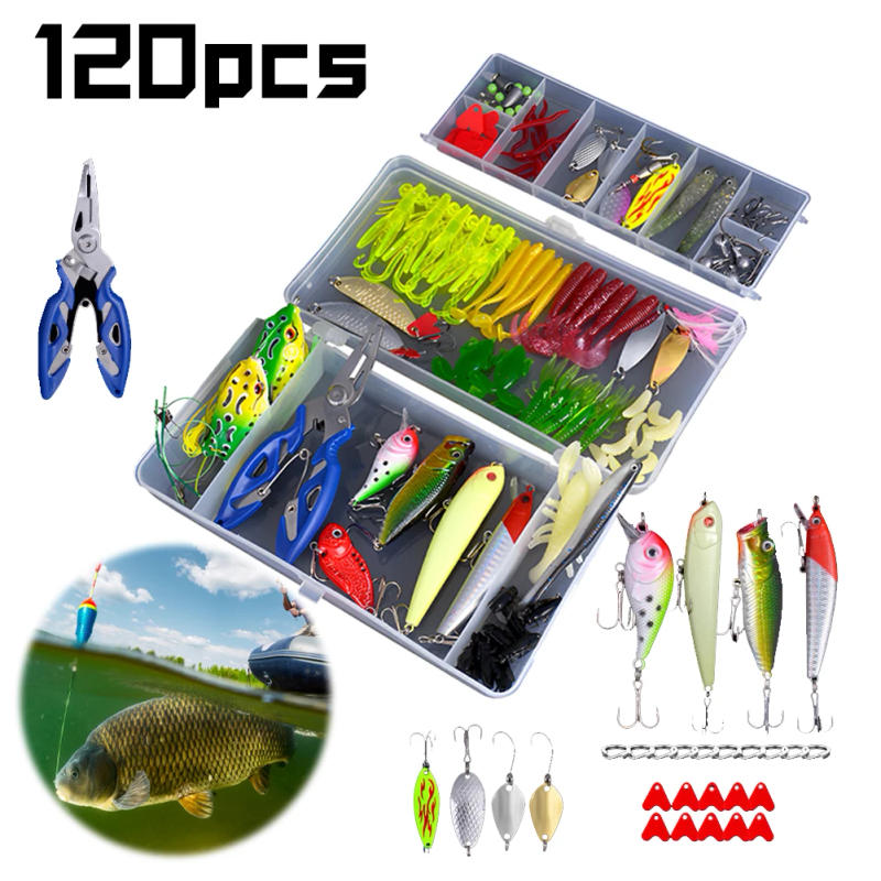 Description Picture 4 of item120Pcs Fishing Lures Kit Reusable Biomimetic Fish Bait Rust Proof Soft and Hard Lure Bait for Outdoor Fishing Accessories Tool