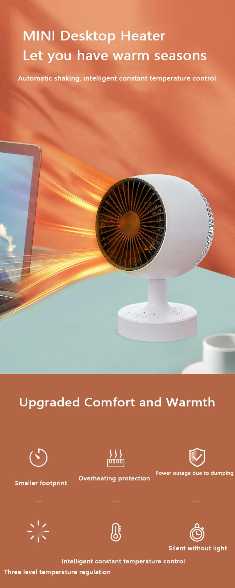 Description Picture 2 of itemMini desktop heater office small household electric heater silent shaking head small sun heater