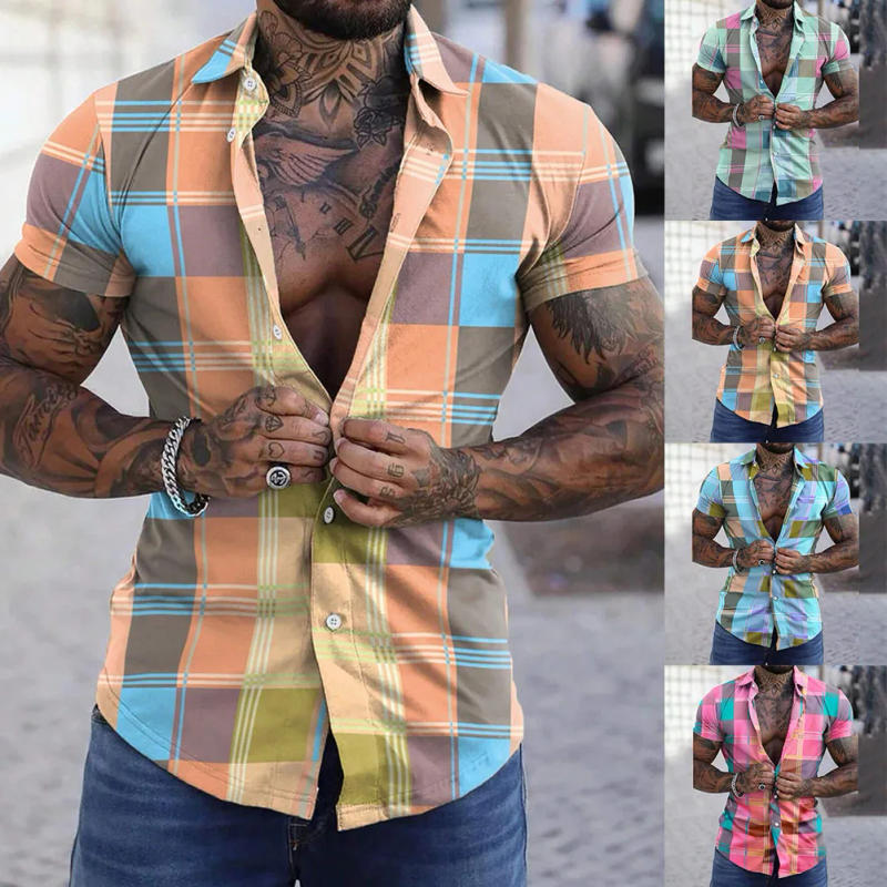 Description Picture 3 of itemShirts Blouse Beach Party Breathable Button Down Casual Collared Plaid Quick-drying Short Sleeve Skin-friendly