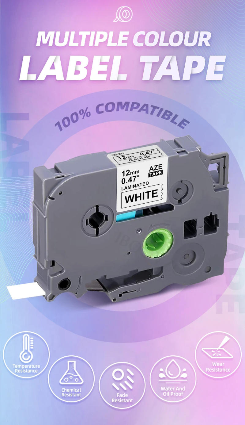 Description Picture 2 of itemIBOQVZG 10PC 231 12mm TZ-White-Tape TZ 231 TZ231 TZ221 TZ 211 Black on White Laminated Label Compatible for Brother P-touch