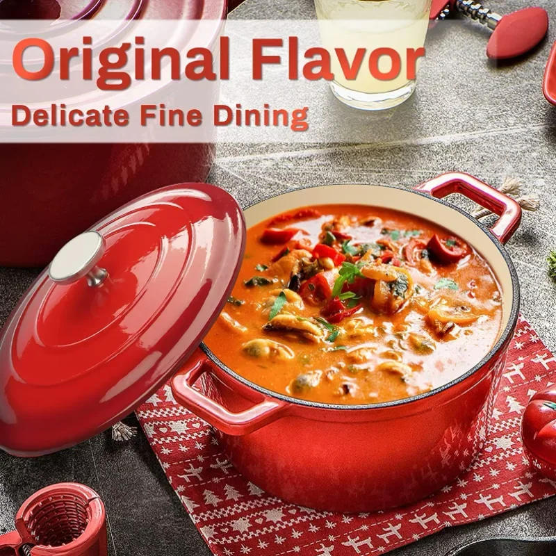 Description Picture 4 of itemEnameled Dutch Oven Pot with Lid,Cast Iron Dutch Oven with Dual Handles for Bread Baking,Cooking,Non-stick Enamel Coated Cookwar