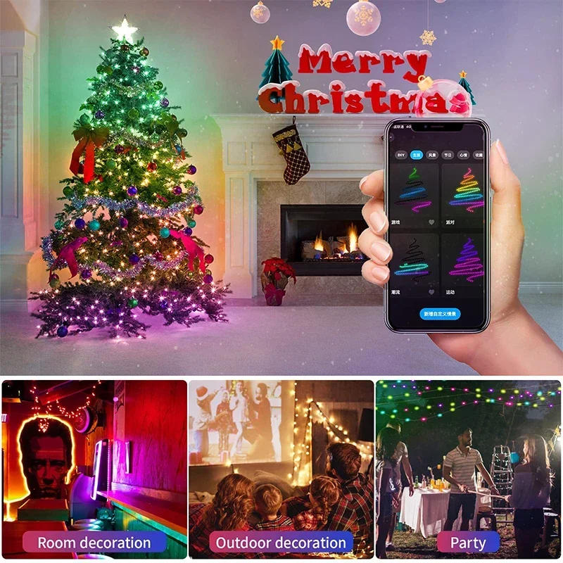 Description Picture 6 of itemLED Multicolor Fairy String Lights, 10m 100leds 5V Addressable Waterproof Curtain Lights, Christmas Lights Remote & Bluetooth