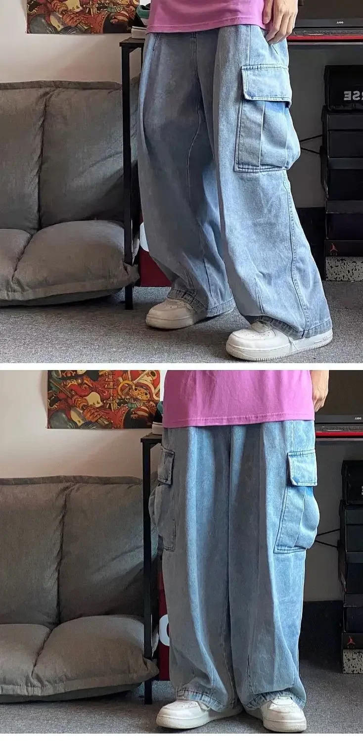 Description Picture 4 of itemBlack Wide Leg Pants Men's Jeans Oversize Baggy Jeans Trousers Male Denim Pants Cargo Korean Streetwear Hip Hop Harajuku