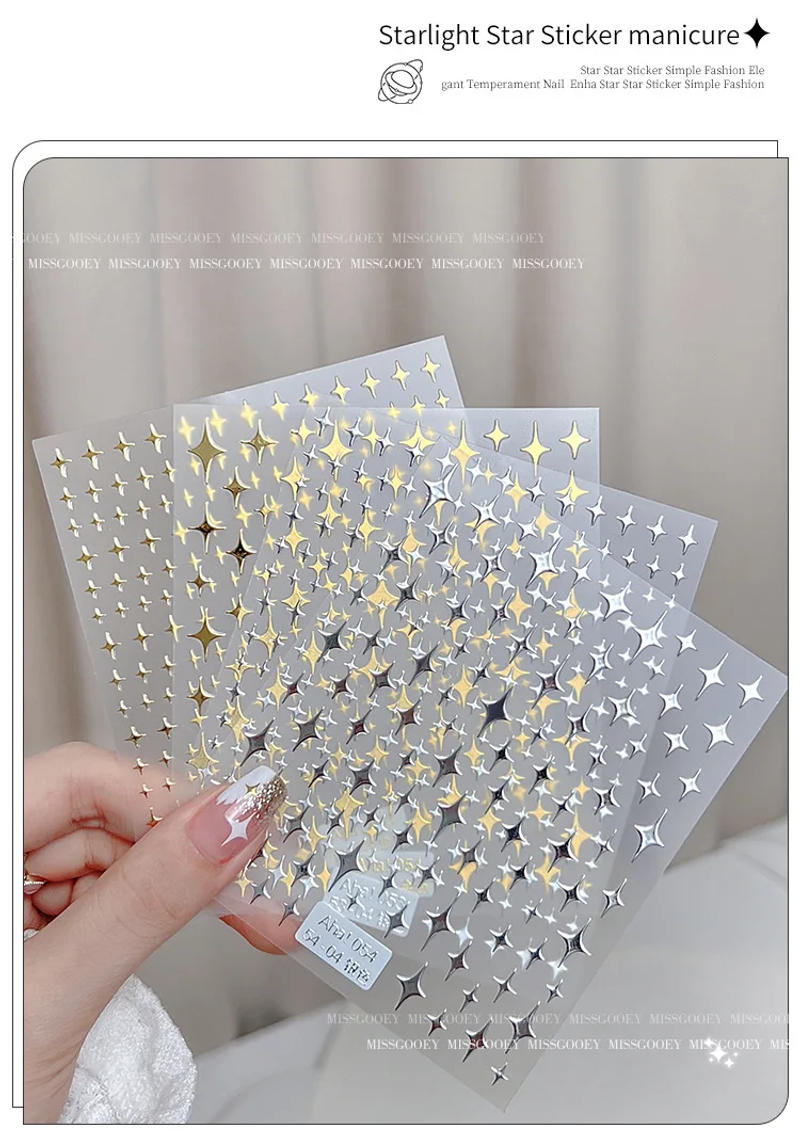 Description Picture 3 of item3D Gold Silver Star Nail Art Stickers Black White Crescent Moon Decals Self Adhesive Slider Polish Stickers Manicure Decoration