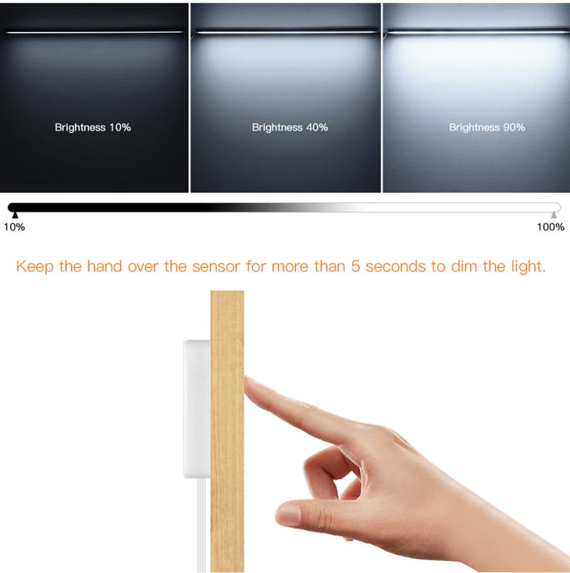 Description Picture 6 of item1-6Pcs Penetrable Wood Panel 25MM Bar Light Closet with Motion Sensor Hand Scan Cabinet Light Touch Dimmable Switch Smart Lamp