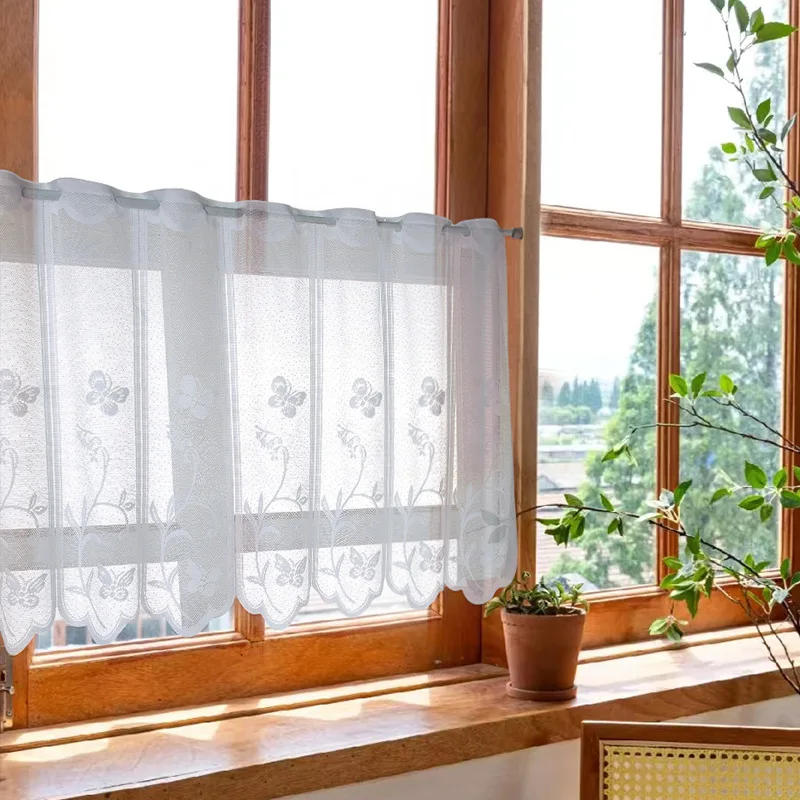 Description Picture 2 of itemWhite Tulle Window Drape Modern Window Curtain Valance Short Half Curtains for Cabinet Door Bedroom Room Decor Cortinas Cortas