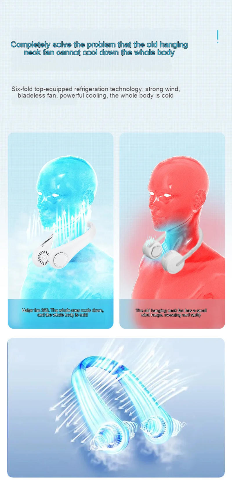 Description Picture 5 of item2024 New Mini Portable Hanging Neck Fan Rechargeable Bladeless Turbo Ultra Quiet Student Hand Held Fan Outdoor Sports Travel