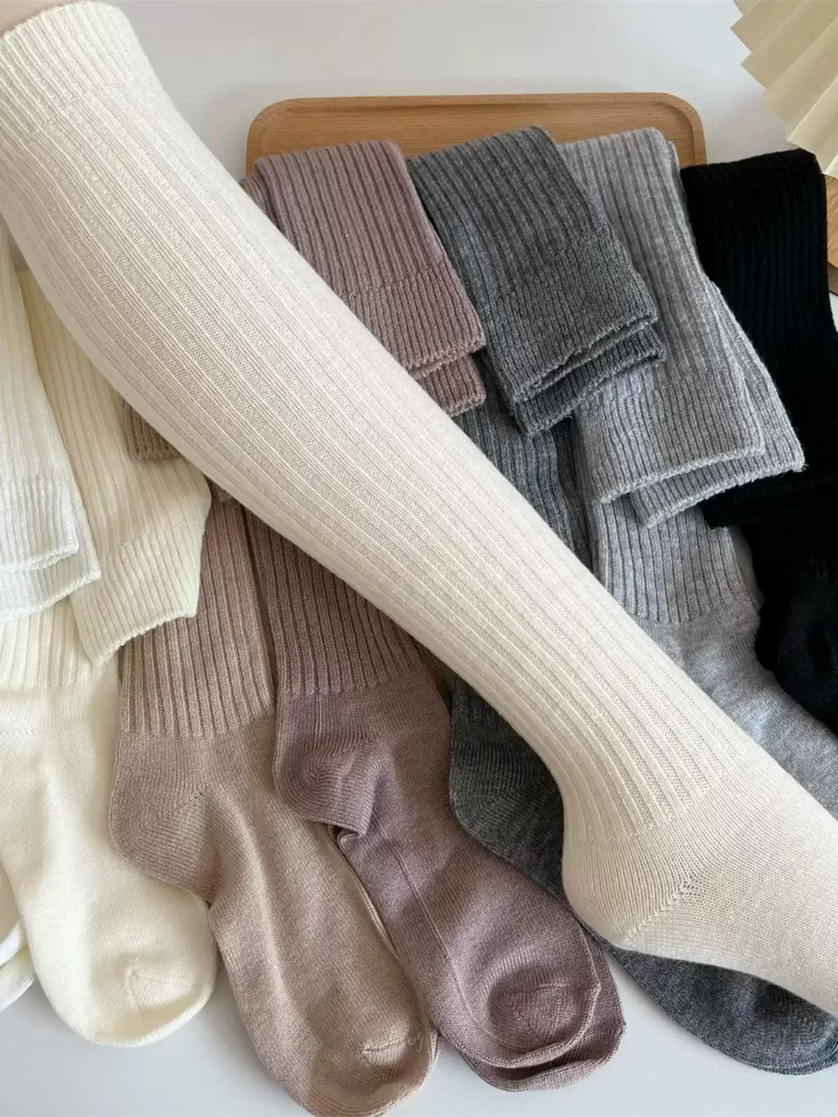 Description Picture 5 of itemSoft Wool Long Socks Women Autumn Winter Cashmere Solid Knitted Stocking Skinny Casual Knee High Fluffy Warm Thicken Girls Socks