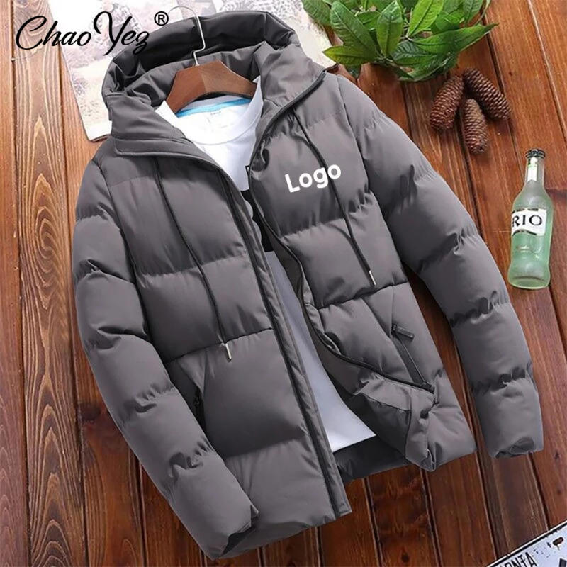 Description Picture 5 of itemDIY Custom Logo Winter Warm Thick Men Jacket Casual Parkas Hoodie Cotton Zipper Warm Korean Style Fitness Fashion Men's Coat New