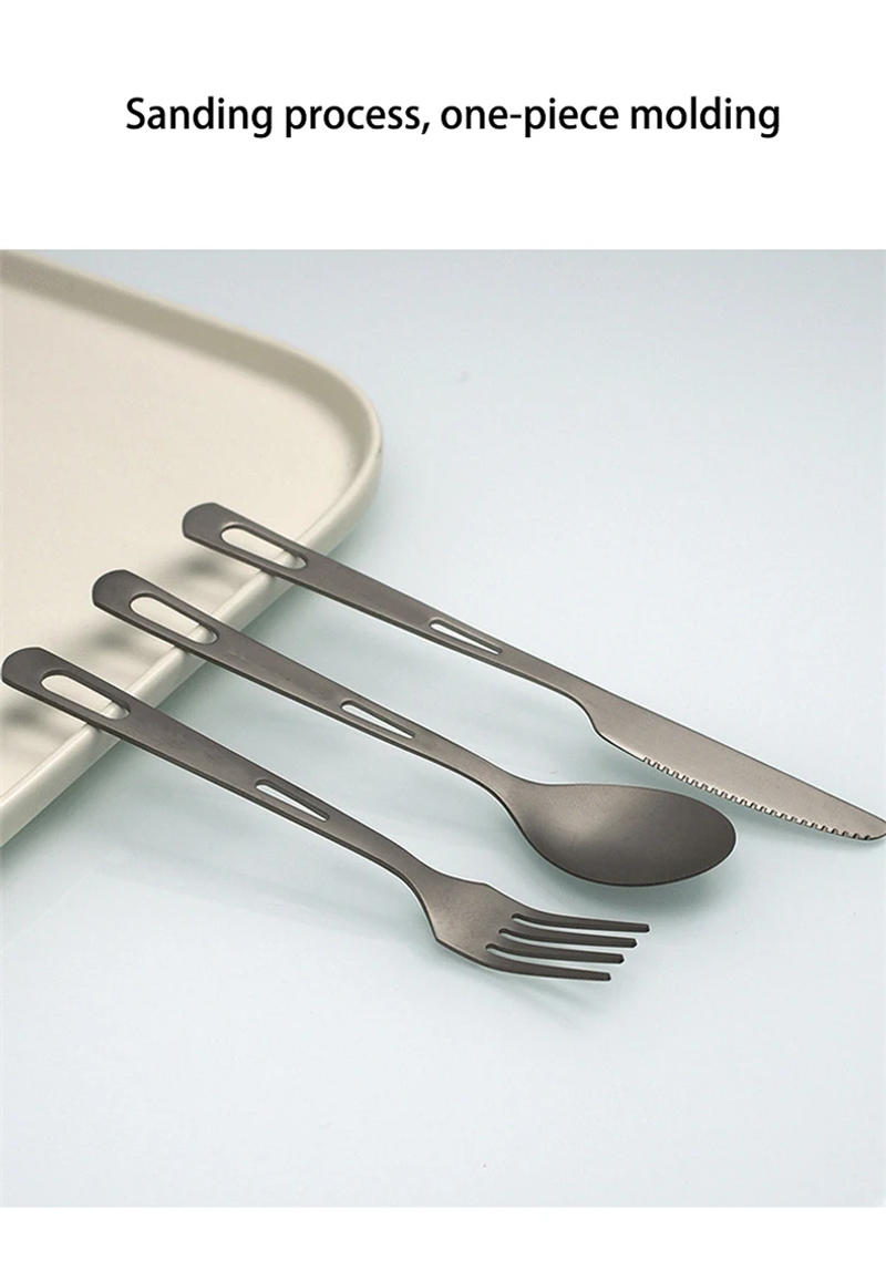 Description Picture 5 of itemPure Titanium Outdoor Mountaineering Picnic Camping Portable Knife Easy to Wash Tableware Fork Spoon Chopsticks Frosted Set