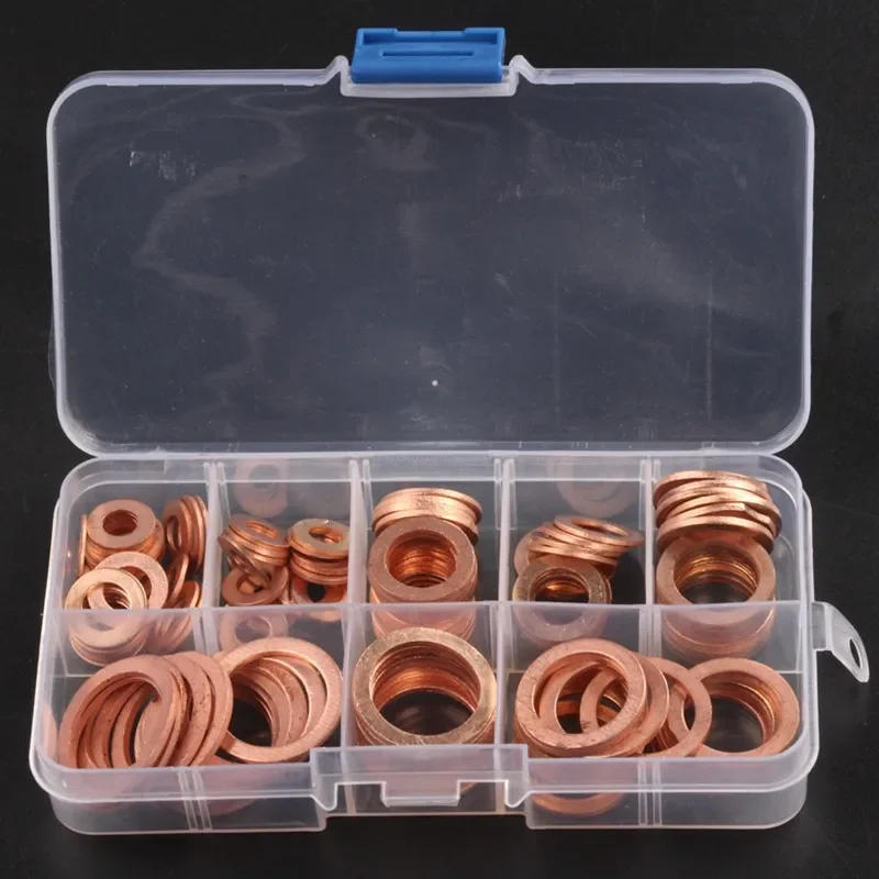 Description Picture 3 of item120pcs 8 Sizes Solid Copper Washers Sump Plug Assortment Washer Set Plastic Box Professional Hardware Accessories