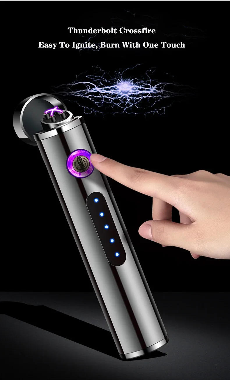 Description Picture 4 of itemNew Metal USB Windproof Lighter Personalized Cylindrical Compact Double Arc Plasma Lighter Portable Smoking Accessories Gadget