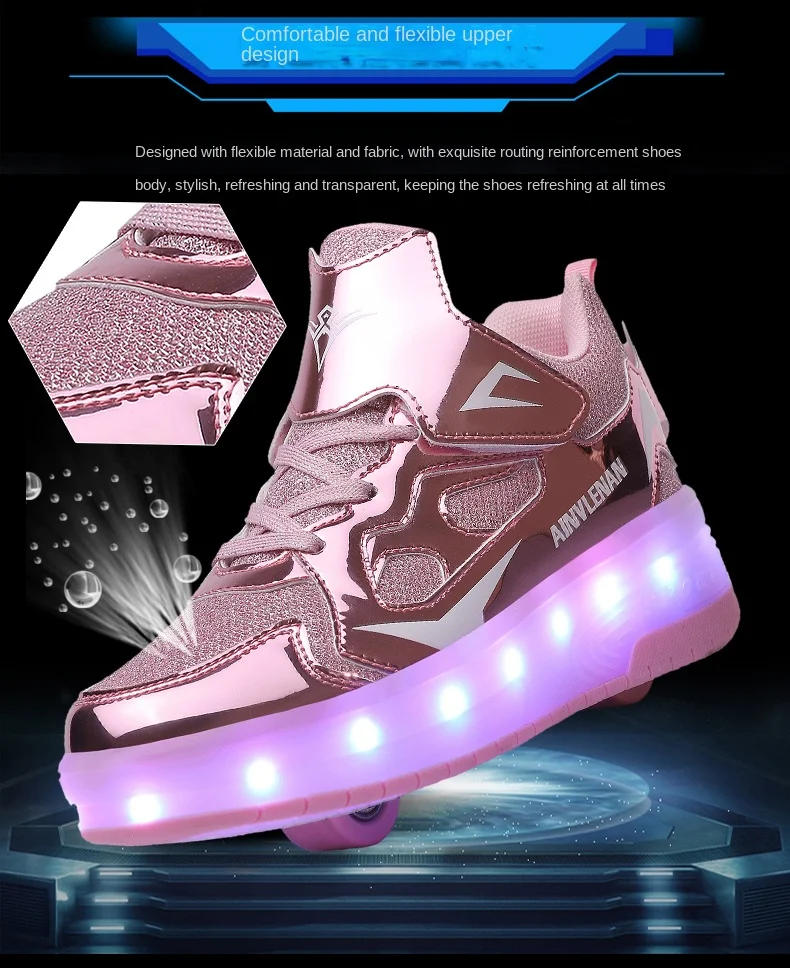 Description Picture 5 of itemKids Roller Shoes Removable Wheel Lights Roller Skate Shoe Boys Girls Casual Sneakers Usb Charge LED Flashing Child Sports Shoes