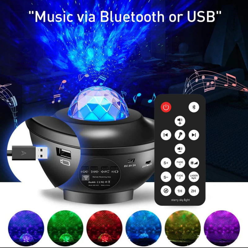 Description Picture 2 of itemUsb Projector Galaxy Night Light with Ocean Wave Music Speaker Sky Room Decoration Light Projector for Bedroom Decoration Lamps