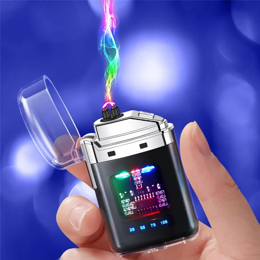Description Picture 5 of itemNew Electronic Pulse Lighter Transparent Body Power Display Dual Arc Type C Rechargeable Windproof Plasma Lighter Smoking Gift