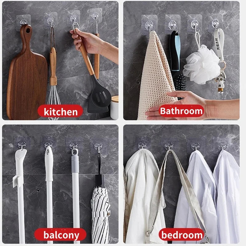 Description Picture 3 of itemTransparent Self Adhesive Wall Hooks Heavy Duty Multi-Purpose Wall Hook Key Holder Towel Holder For Kitchen Bathroom Accessories