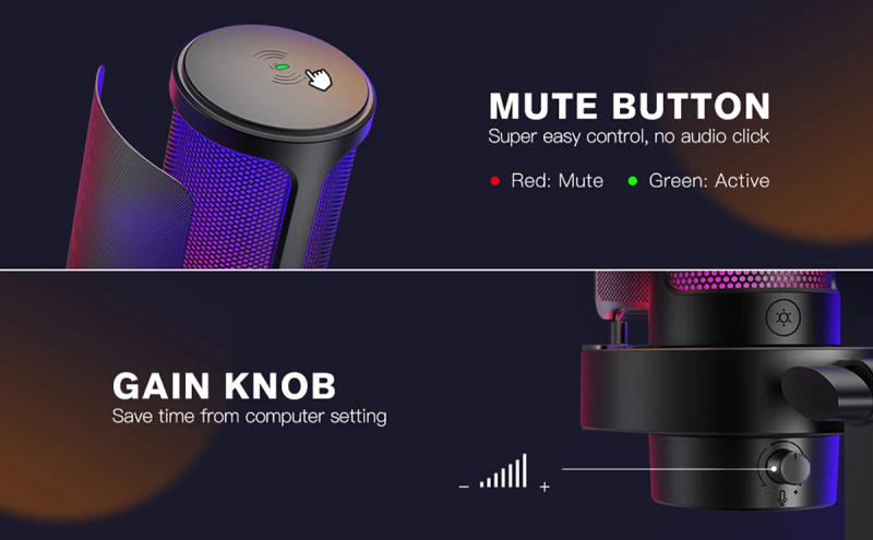 Description Picture 6 of itemFIFINE USB Microphone for Recording and Streaming on PC and Mac,Headphone Output and Touch-Mute Button,Mic with 3 RGB Modes -A8