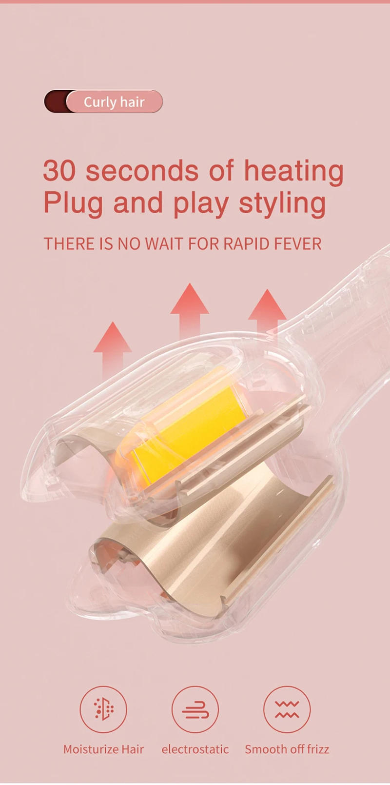 Description Picture 5 of itemHome Use Automatic Hair Curler Professional Anti-Tangle Automatic Curling Rotating Curling Iron  For Hair Styling Curling Wand