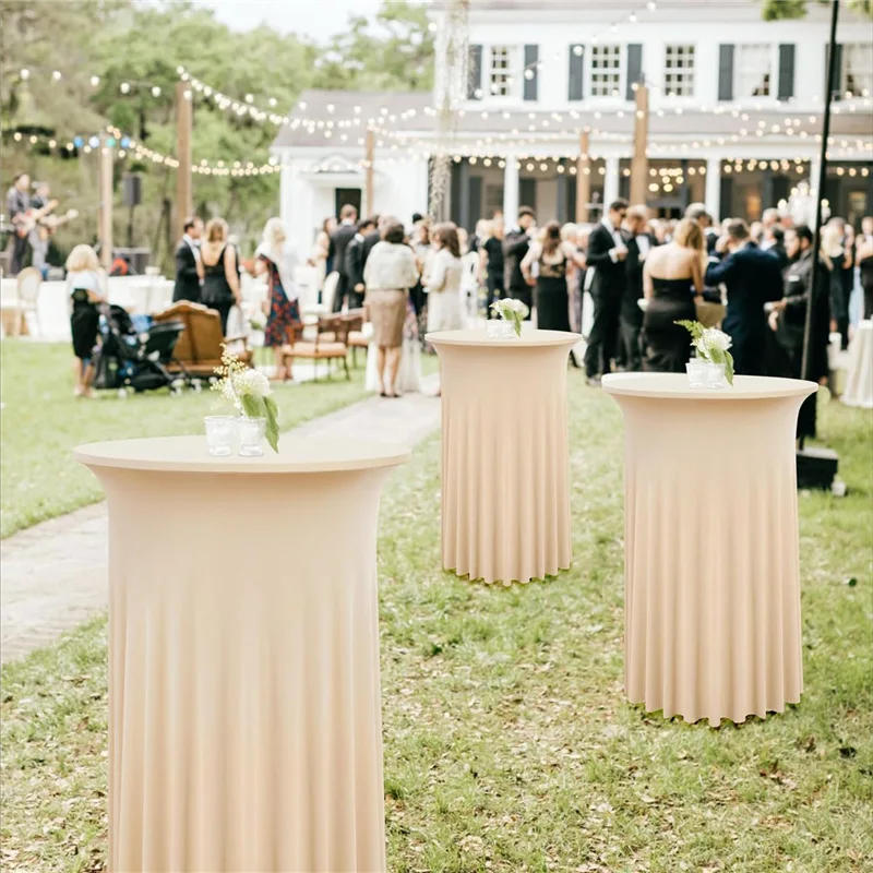 Description Picture 3 of itemStretch Table Skirt White Table Cover Hotel Conference Cocktail Table Bar Round Solid ColourCross Border Banquet Decor