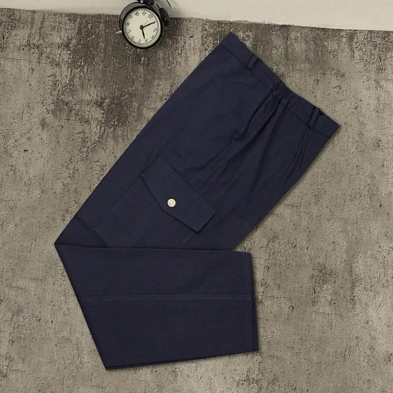 Description Picture 6 of itemMen Cargo Pants Men's Mid-rise Cargo Pants with Elastic Waist Big Pockets Solid Color Straight Leg Work Trousers for Streetwear