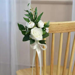 Customize Chair Artificial Flower Sashes Knot Rose Bouquet Cover For Church Car Country Wedding Party Events Decoration Supplies