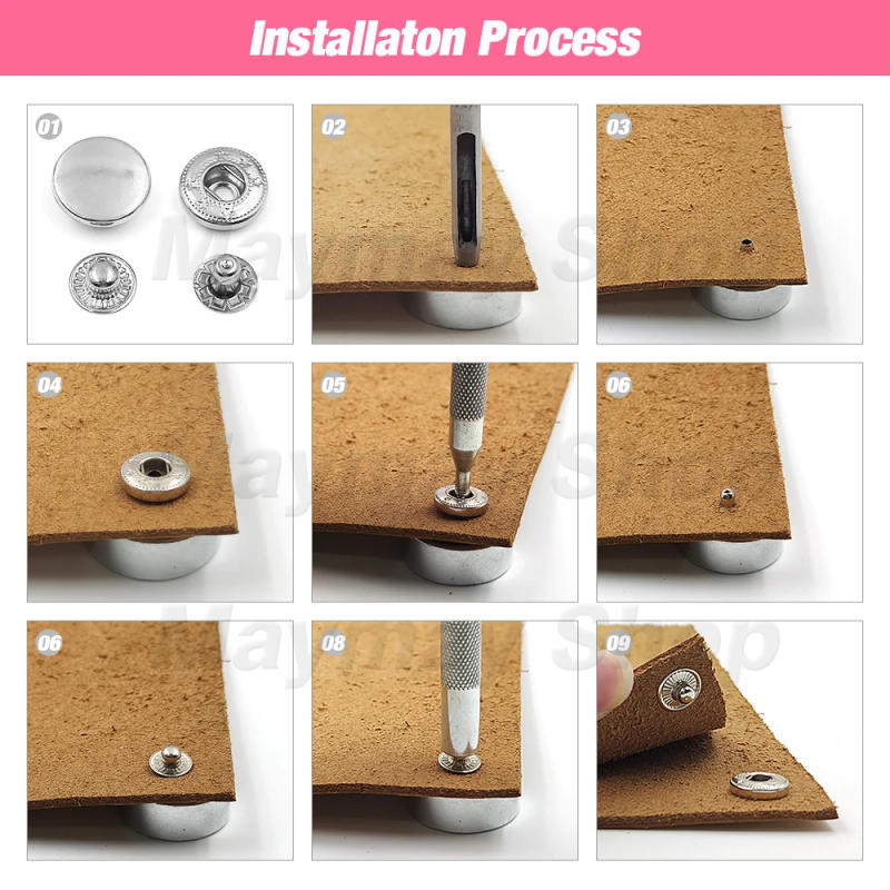 Description Picture 2 of item50 Sets 655/633/831 Snap Fasteners Metal Snaps Button Press Studs Sewing Button For DIY Clothes Garment Bags Shoes Leathercraft