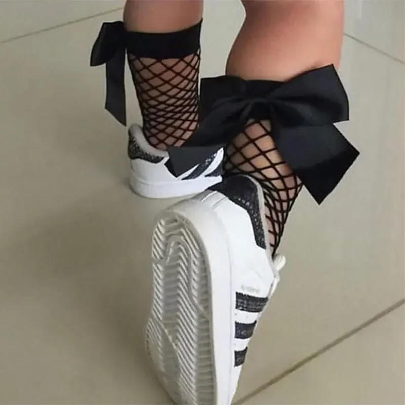 Description Picture 5 of itemSummer Thin Baby Girls Kids Mesh Socks 2023 New Bow Fishnet Knee High Long Socks Net Vintage Black White Short Ankle Stockings