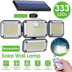 Waterproof Solar Powered 333 LED Flood Light Outdoor Motion Sensor Security Street Lamp Sconce Spotlights for Garden Decoration